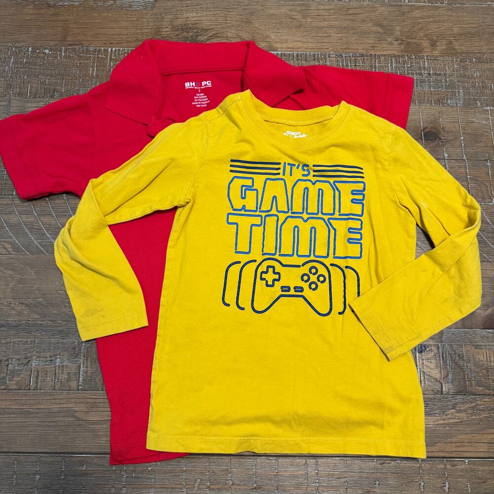 Lot of 2 Boys Shirts Beverly Hills Red Polo Oshkosh Yellow Long Sleeve Game Time